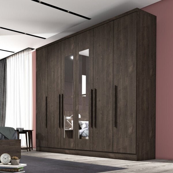 Guarda-roupa Casal Com Espelho 6 Portas De Bater 4 Gavetas Ve