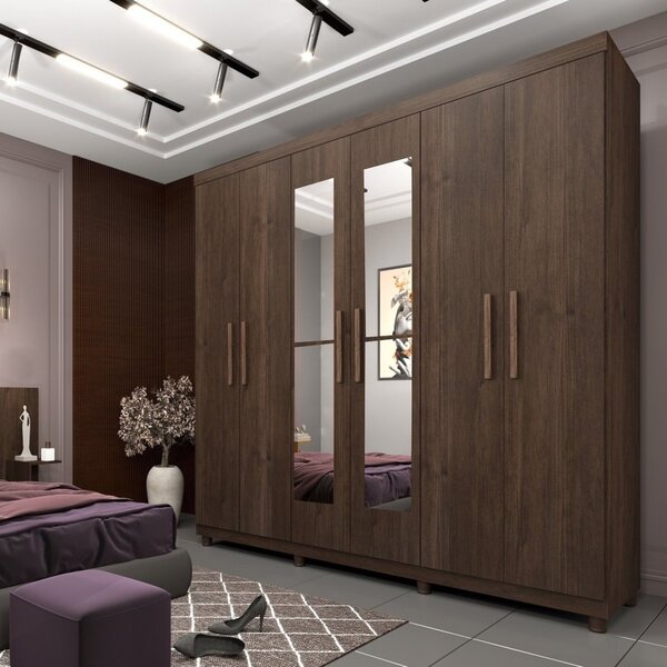 Guarda Roupa Casal Com Espelho 6 Portas E Pés Flex Montagem O