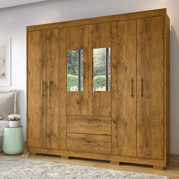 Guarda Roupa Casal Com Espelho 6 Portas Viena Madeirado - Gel