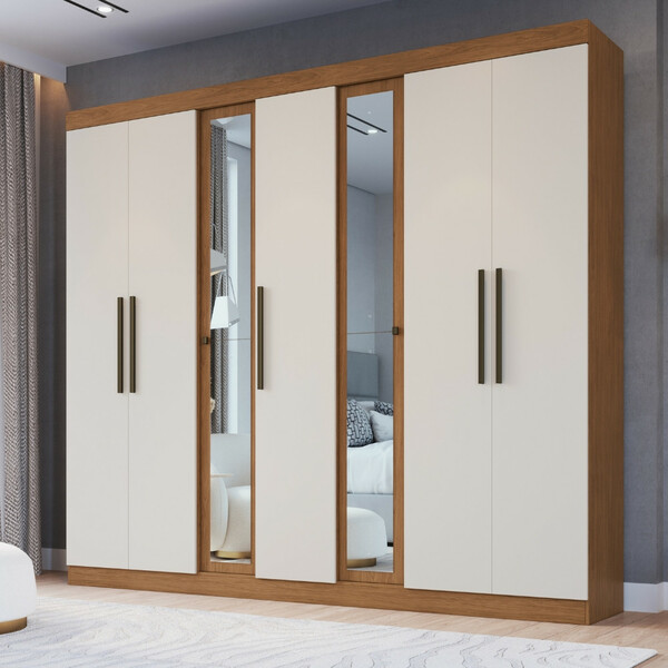 Guarda Roupa Casal Com Espelho 7 Portas Mônaco Faimec