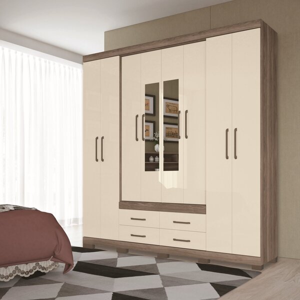 Guarda Roupa Casal Com Espelho 8 Portas 4 Gavetas Nápoles 8.4