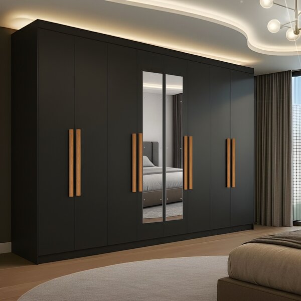 Guarda-roupa Casal Com Espelho 8 Portas 4 Gavetas Paris  Preto