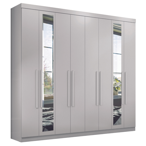 Guarda Roupa Casal Com Espelho 8 Portas Girona Branco
