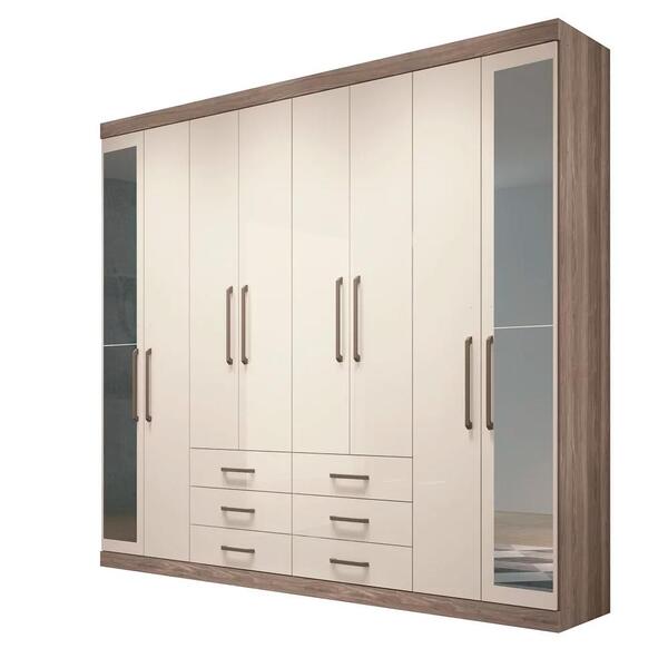 Guarda Roupa Casal Com Espelho 8 Portas Master Castanha/off W