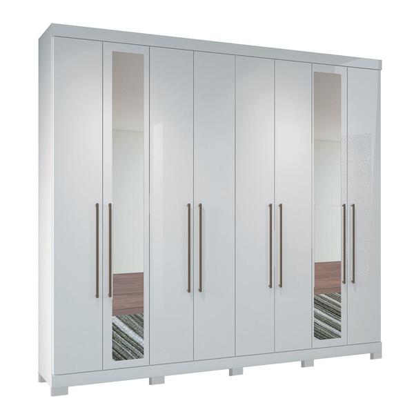 Guarda Roupa Casal Com Espelho 8 Portas Master Vip Branco - S