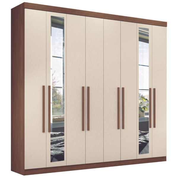 Guarda Roupa Casal Com Espelho 8 Portas Paris Jatobá Areia