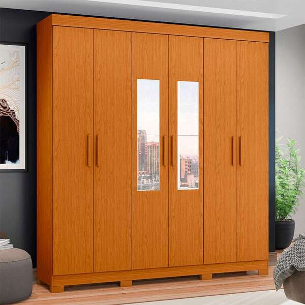 Guarda-roupa Casal Com Espelho Amarok 6 Pt 2 Gv Cinamomo