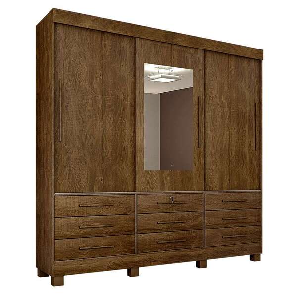Guarda-roupa Casal Com Espelho Arezzo 3 Pt 9 Gv Ipê