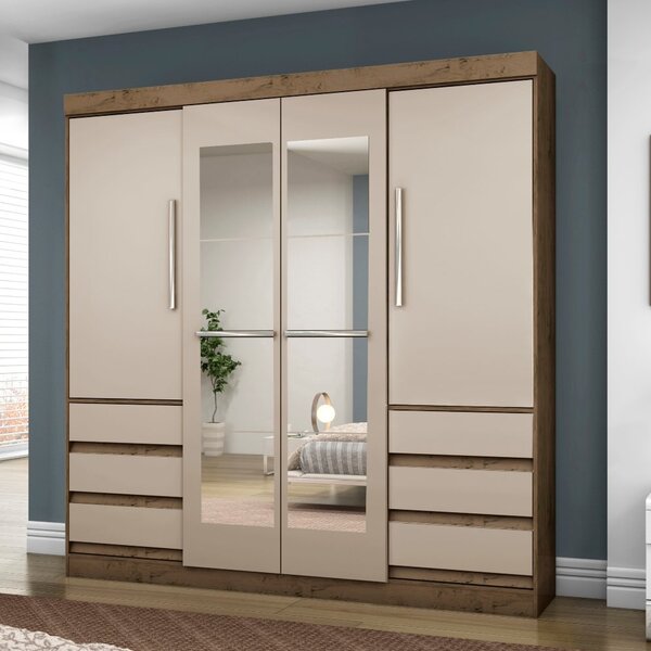 Guarda Roupa Casal Com Espelho Atraente 4 Portas 6 Gavetas 15