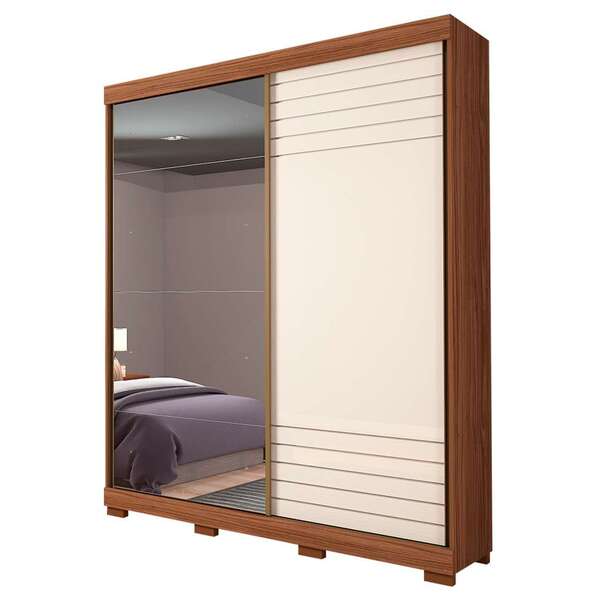Guarda-roupa Casal Com Espelho Bia I 2 Pt 3 Gv Avelã E Off Wh