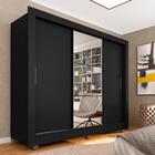 Guarda Roupa Casal Com Espelho Brenda Preto Fosco - Móveis Ar