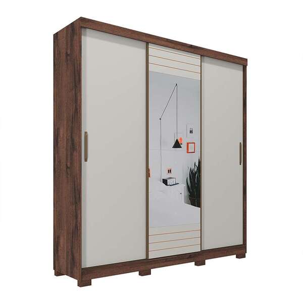 Guarda-roupa Casal Com Espelho Buzios 3 Pt 4 Gv Café E Pérola