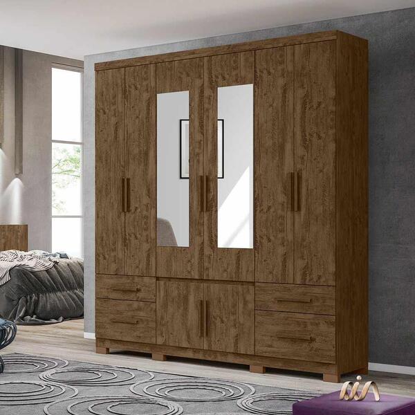 Guarda Roupa Casal Com Espelho Castanho Porto Plus Moval 2,01m