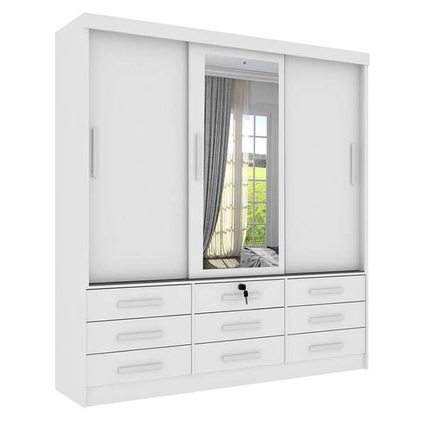 Guarda-roupa Casal Com Espelho Chicago Ii 3 Pt 9 Gv Neve