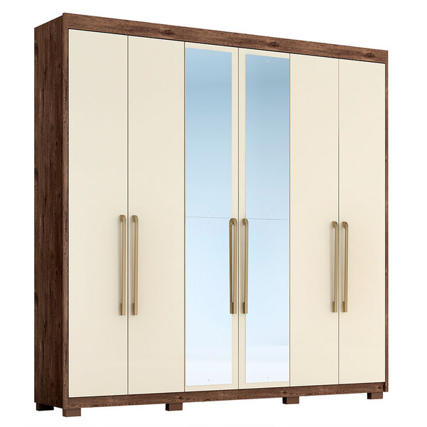 Guarda-roupa Casal Com Espelho Daniela 6 Pt 6 Gv Café E Off W