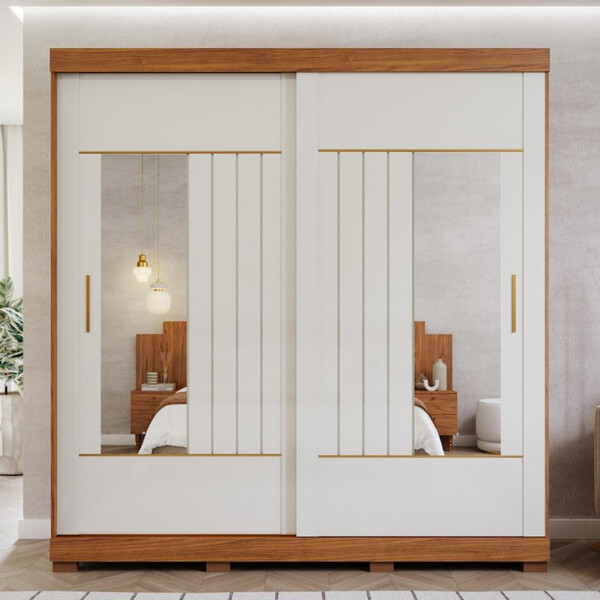 Guarda Roupa Casal Com Espelho E Pés 2 Portas De Correr 100 M