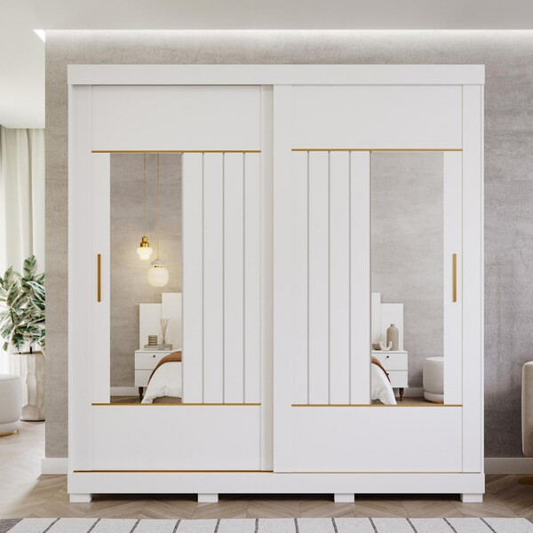 Guarda Roupa Casal Com Espelho E Pés 2 Portas De Correr 100 M