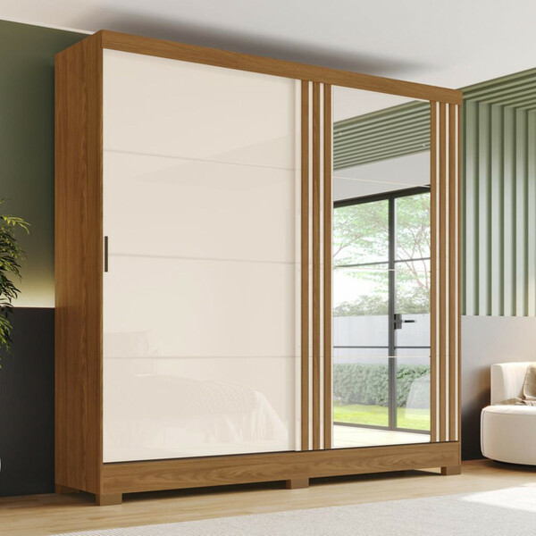 Guarda Roupa Casal Com Espelho E Pés 2 Portas De Correr B352