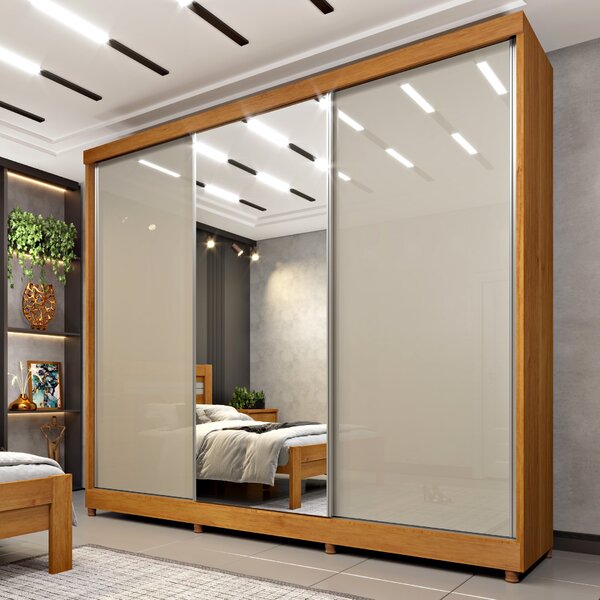 Guarda Roupa Casal Com Espelho E Pés 3 Portas 6 Gavetas 270cm