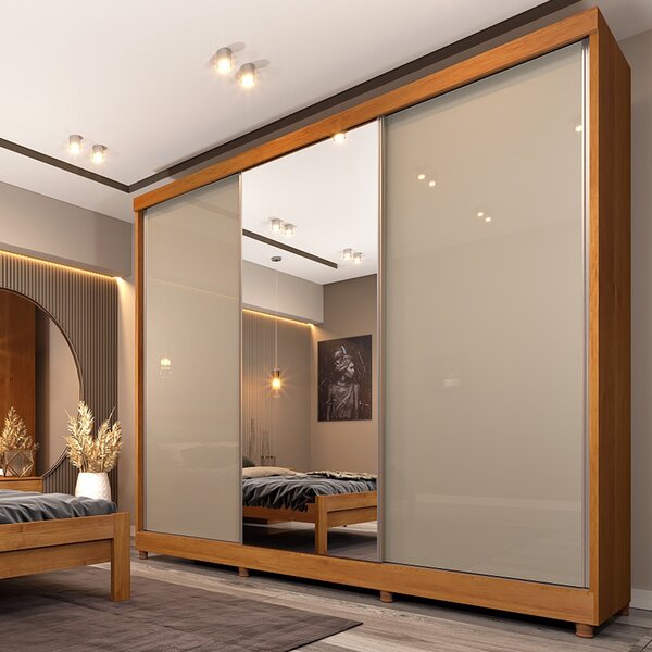 Guarda Roupa Casal Com Espelho E Pés 3 Portas 6 Gavetas 270cm