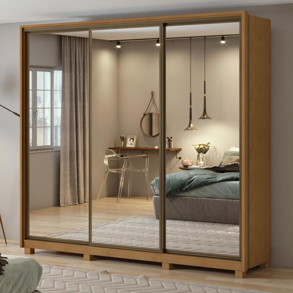 Guarda Roupa Casal Com Espelho E Pés 3 Portas 6 Gavetas Spazi