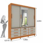 Guarda Roupa Casal Com Espelho E Pés 3 Portas 9 Gavetas 199cm