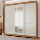 Guarda Roupa Casal Com Espelho E Pés 3 Portas De Correr 6 Gav