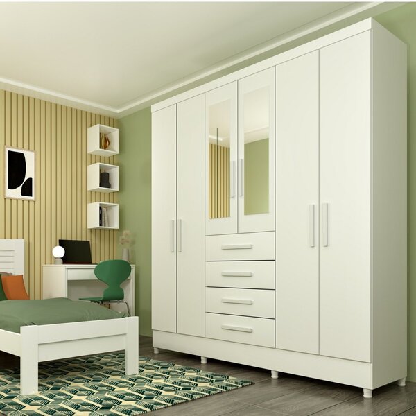 Guarda Roupa Casal Com Espelho E Pés 6 Portas 4 Gavetas 180cm