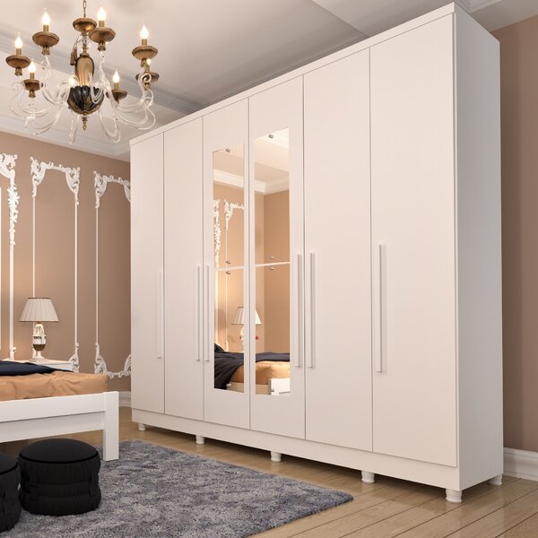 Guarda Roupa Casal Com Espelho E Pés 6 Portas 4 Gavetas 239cm