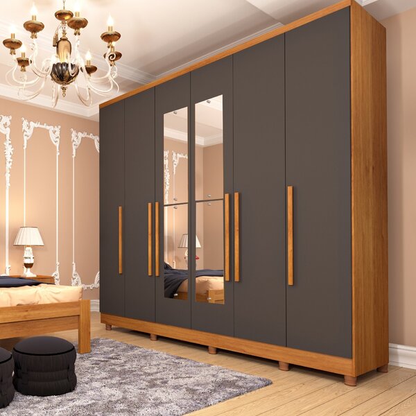 Guarda Roupa Casal Com Espelho E Pés 6 Portas 4 Gavetas 239cm