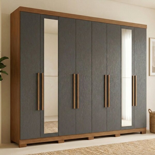 Guarda-roupa Casal Com Espelho E Pés 8 Portas 4 Gavetas Maste