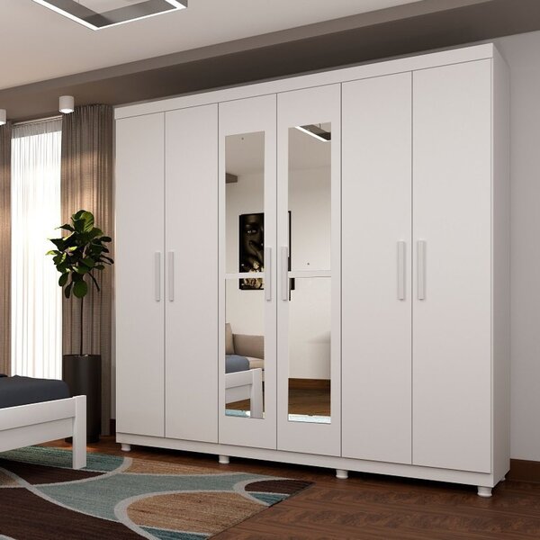 Guarda Roupa Casal Com Espelho E Pés  6 Portas 3 Gavetas 219c