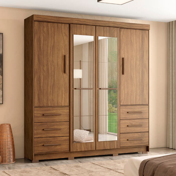 Guarda Roupa Casal Com Espelho Estrela Mapi Móveis 4 Portas E