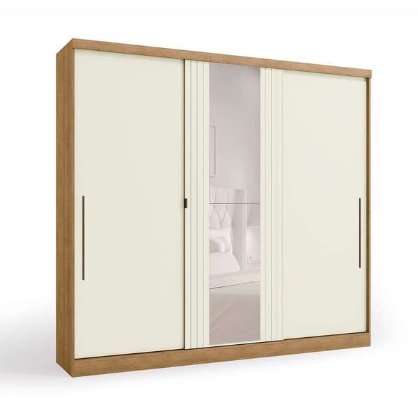 Guarda-roupa Casal Com Espelho Frow 3 Pt 4 Gv Freijó E Off Wh
