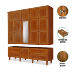 Guarda Roupa Casal Com Espelho Madeira Maciça Chicago Castanho