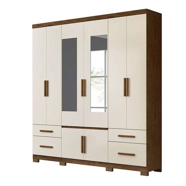 Guarda-roupa Casal Com Espelho Porto Plus 8 Pt 4 Gv Baunilha