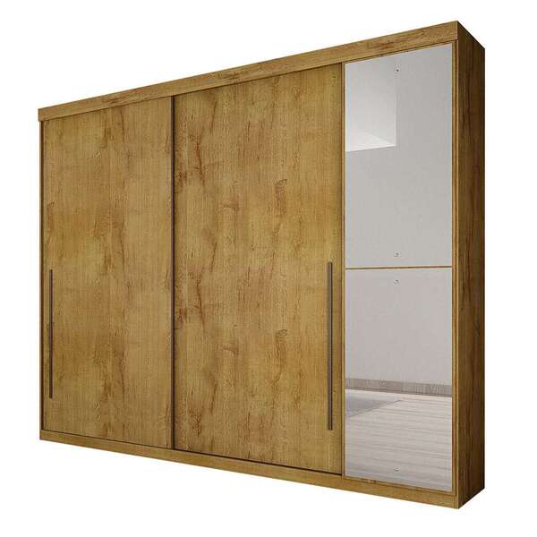 Guarda-roupa Casal Com Espelho Scarpa 3 Pt Freijó Dourado