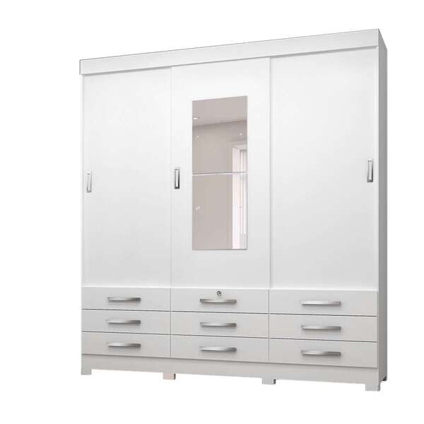 Guarda-roupa Casal Com Espelho Tóquio 3 Pt 9 Gv Branco