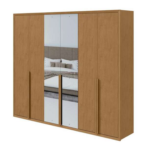 Guarda-roupa Casal Com Espelho Unique 6 Pt 5 Gv Amêndoa