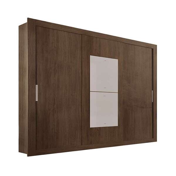 Guarda-roupa Casal Com Espelho Veneza Premium 3 Pt 4 Gv Café