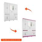 Guarda-roupa Casal Com Espelho Vick Flex 10 Pt Branco E Lilas