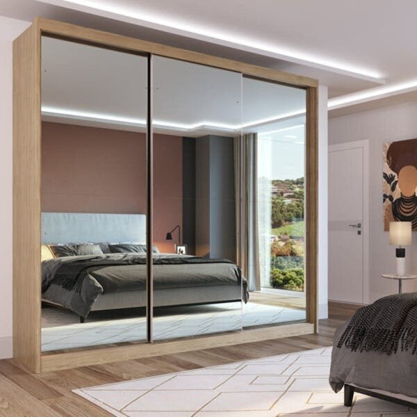 Guarda Roupa Casal Com Espelhos 3 Portas 2 Gavetas 100% Mdf L
