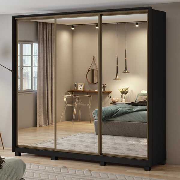 Guarda Roupa Casal Com Espelhos 3 Portas De Correr 6 Gavetas