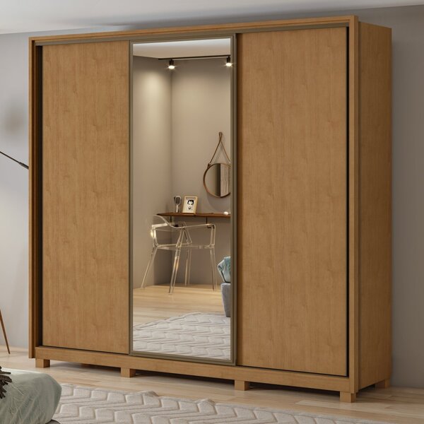 Guarda Roupa Casal Com Espelhos 3 Portas De Correr 6 Gavetas