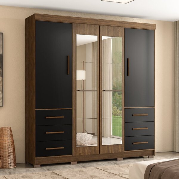 Guarda Roupa Casal Com Espelhos 4 Portas 6 Gavetas Estrela  N