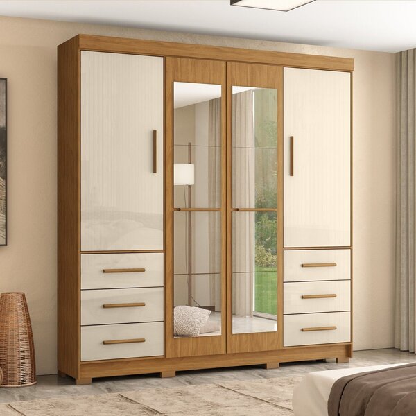 Guarda-roupa Casal Com Espelhos 4 Portas 6 Gavetas Estrela Fr