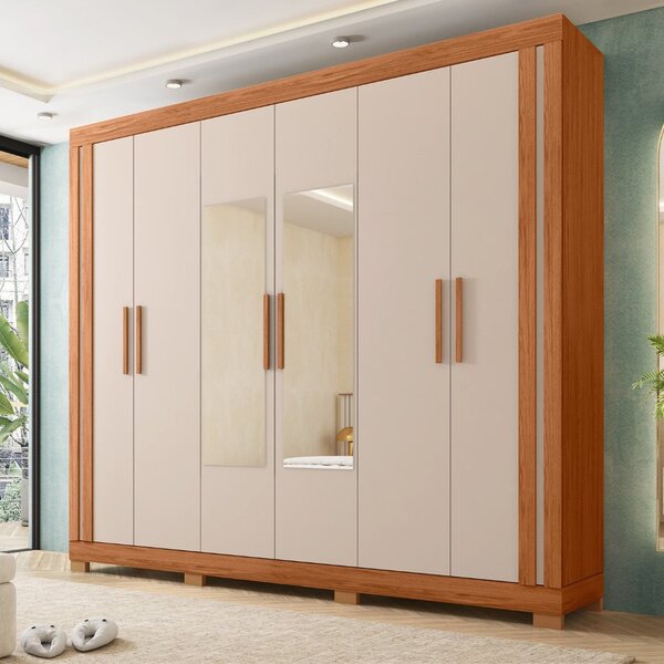 Guarda-roupa Casal Com Espelhos 6 Portas 2 Gavetas Eden Freij