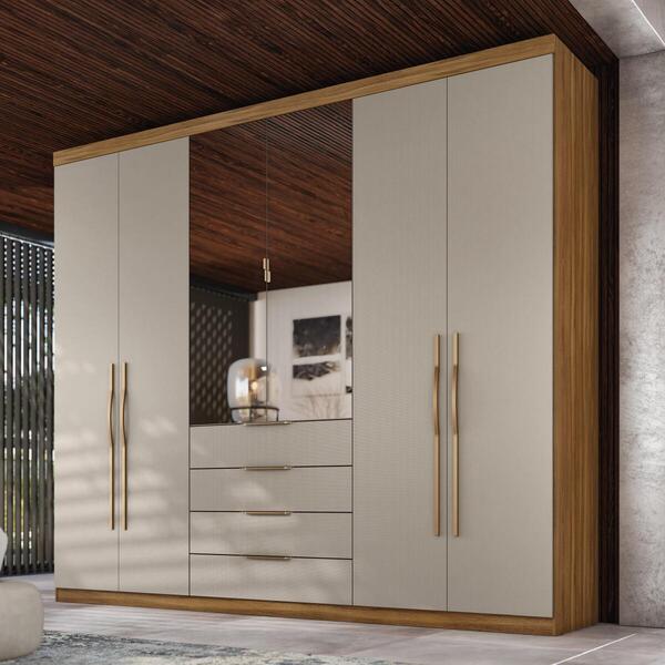 Guarda-roupa Casal Com Espelhos 6 Portas 4 Gavetas 262,2cm Mu