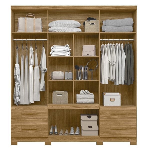 Guarda-roupa Casal Com Espelhos 8 Portas 4 Gavetas E Pés Port