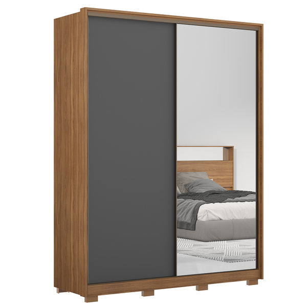 Guarda Roupa Casal Com Pés 2 Portas 1 Com Espelho 3 Gavetas E